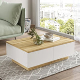Table basse ELYSEO bois clair et blanc - Design moderne avec rangements intégrés - Table de salon contemporaine chic